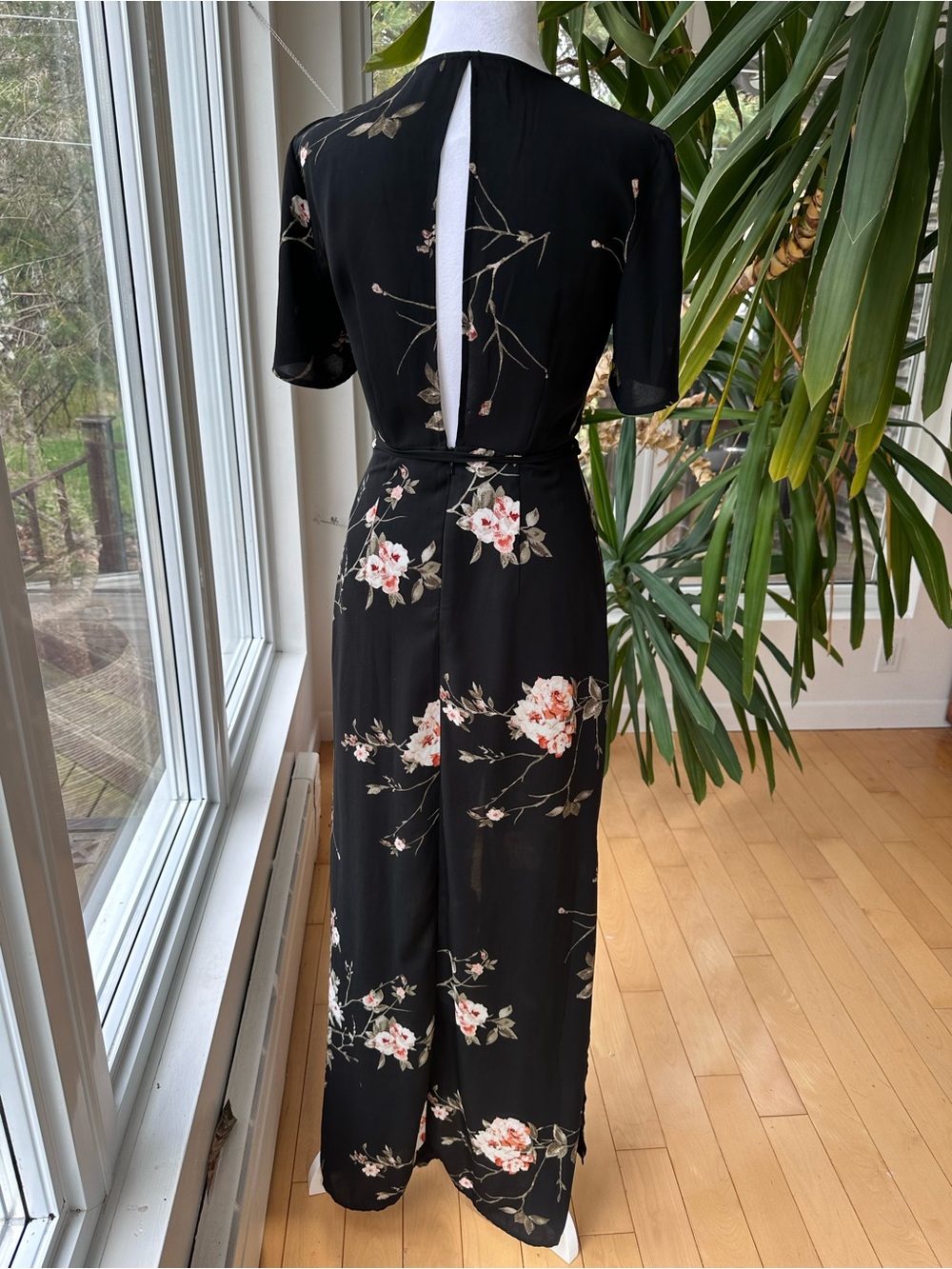Dynamite Black Floral Maxi Dress with Pink & Cream Blooms - Picture 4 of 6